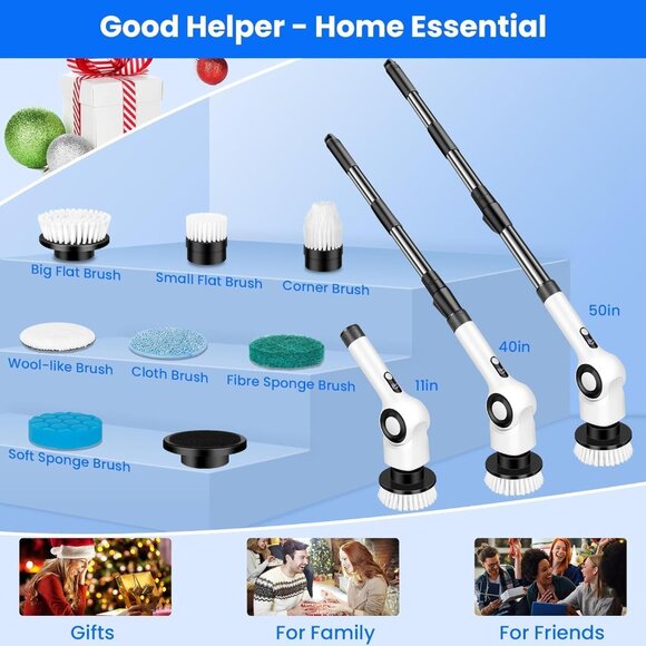 Electric Spin Scrubber, Cordless Shower Scrubber with 7 Scrub Brush - Picture 9 of 9